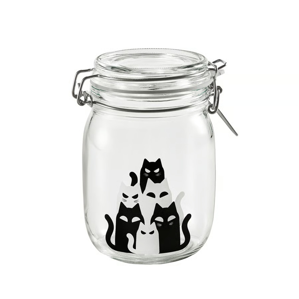 IKEA KUSTFYR Jar With Lid, Black/White, 34 oz (206.155.64) NEW